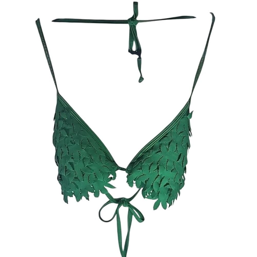 Body Rage Green Leaf Triangle String Bikini Top Womens Large Stoner Grunge